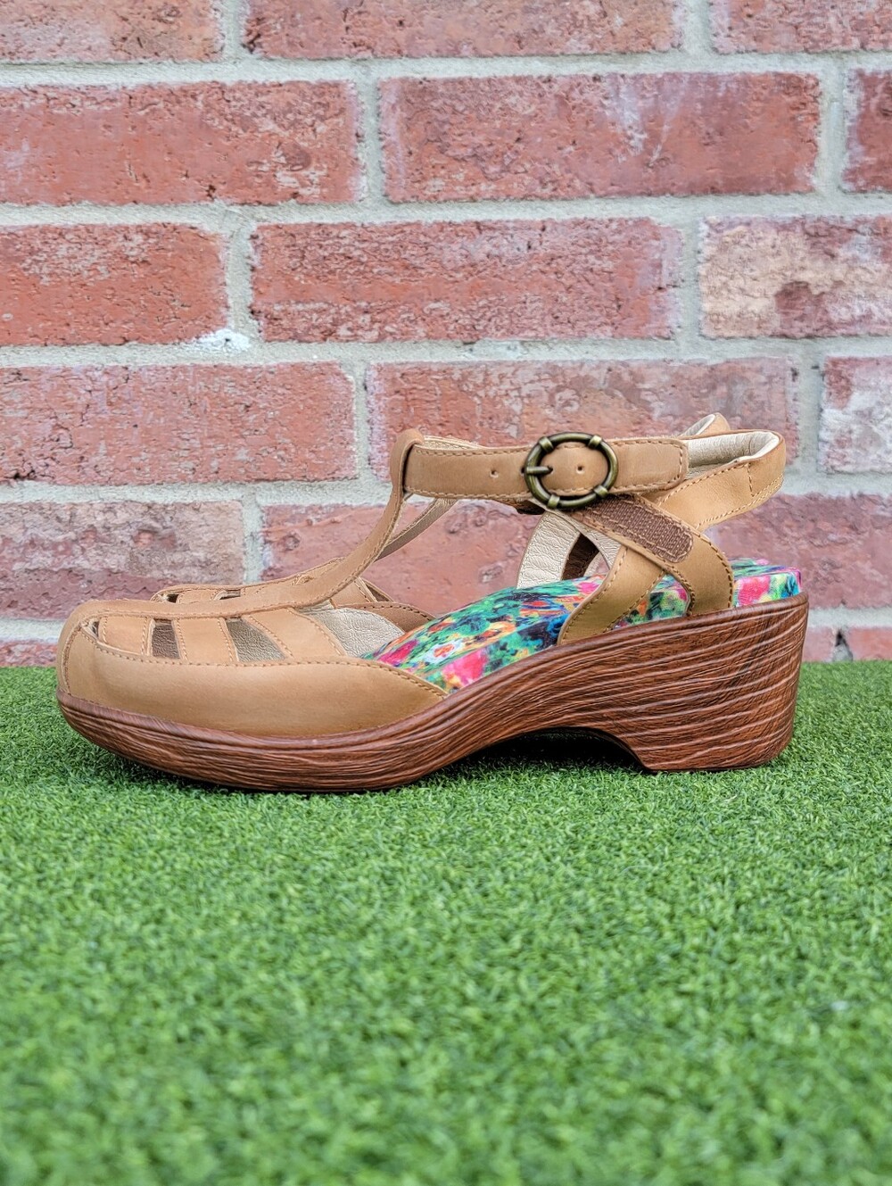 Women's ALEGRIA Tan T-Strap Wedge Heel Comfort Sandals ~ Size 37 - Picture 5 of 14